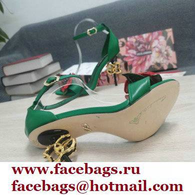 Dolce  &  Gabbana DG Logo Heel 10.5cm Black Red Roses Sandals Green 2022